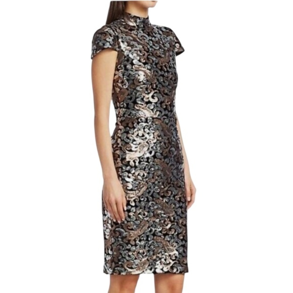 Alice + Olivia Inka Metallic Sequin Dress NWT Cap Sleeve Glam - Picture 10 of 13